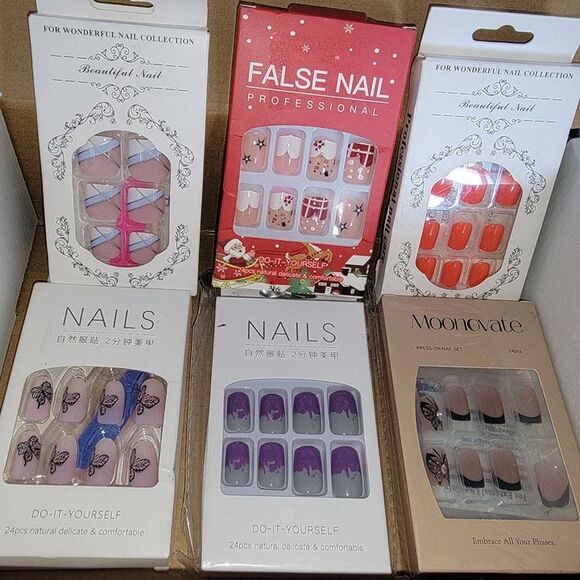 6 Packages of False Fake Nails New in Boxes - Picture 1 of 10